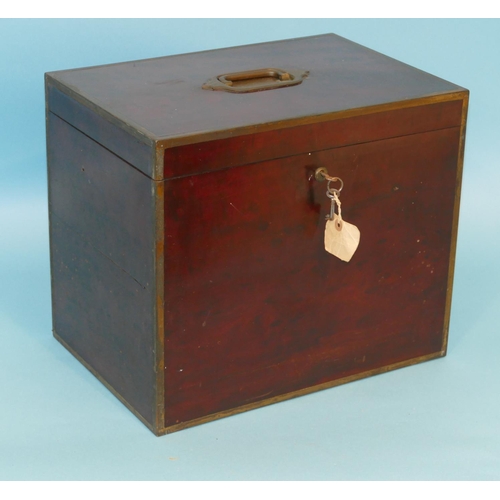 621 - A 19th Century Rectangular Cellaret having hinged lid with all over brass banding and inset carrying... 