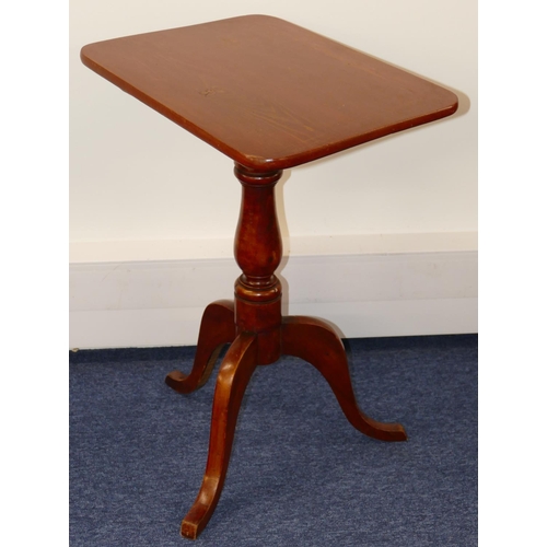 625 - A Stained Rectangular Tilt-Top Occasional Table on turned stem having 3 x splayed legs, 53cm wide