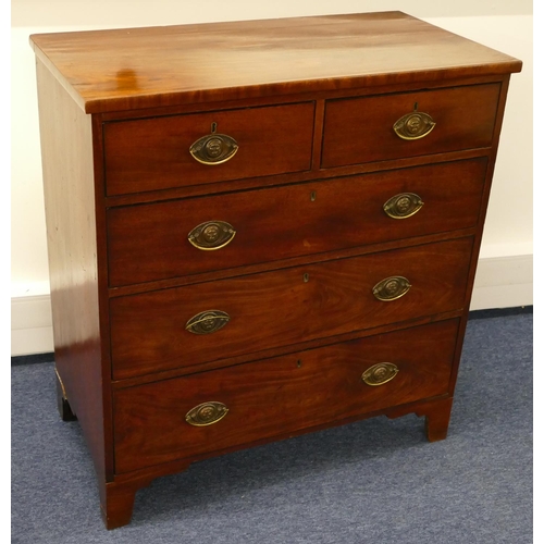 634 - A 19th Century Mahogany Straight-Front Chest of Drawers having 2 x short, 3 x long graduated drawers... 