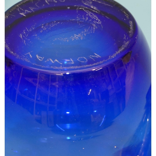 66 - A Norwegian Magnor Stepped Blue Glass Vase, 18cm high also a similar oval bowl (2)