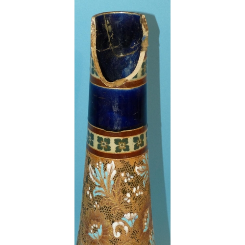 9 - A Royal Doulton Tall Vase on brown and blue ground with multicoloured floral and leaf decoration (a/... 