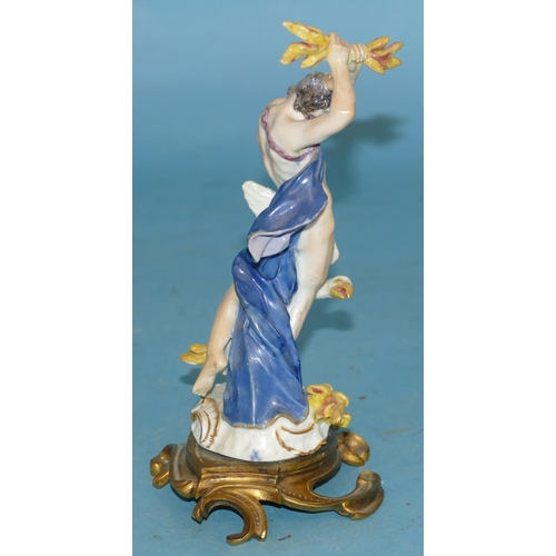 119 - An 18th Century Meissen Figure of a God, wearing a crown standing upon a white bird, draped in a blu... 