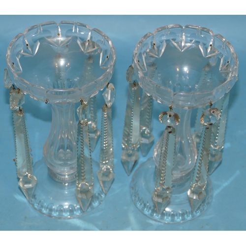 123 - A Pair of Clear Cut Glass Lustre's on Chamfer Bulbous Shaped Base Stems with round sweeping bases (6... 