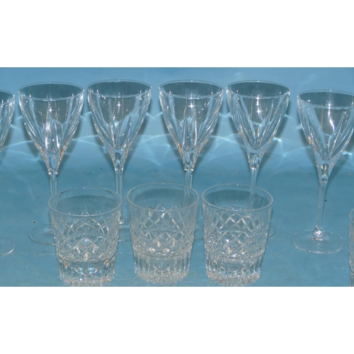 128 - A Set of 5 Good Quality Heavy Cut Glass Whiskey Tumblers, also a set of 6 wine glasses (11).