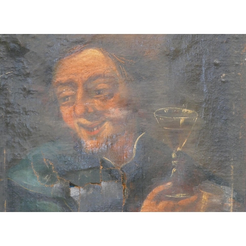 187 - A 19th Century Oil on Canvas depicting gentleman holding glass of wine (a/f and unframed) 57.5cm x 4... 