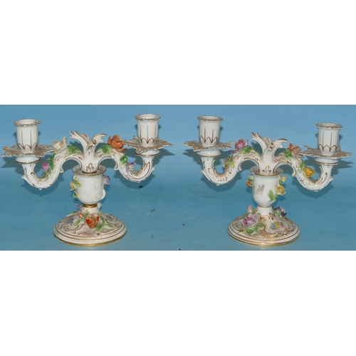 19 - A Pair of Continental 2 Light Candelabras having all over encrusted floral gilt decoration (1 holder... 