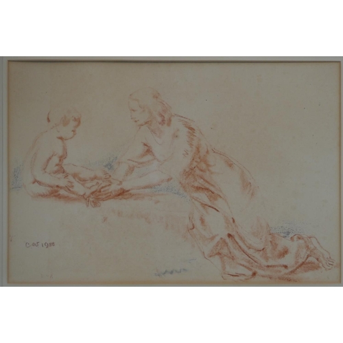 197 - Sir Charles Wheeler (President of R.A) Charcoal sketch depicting mother and seated child, signed and... 