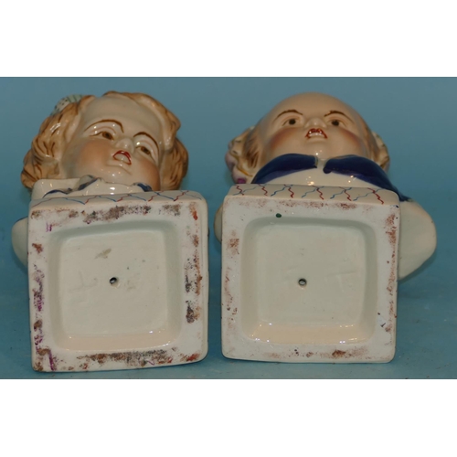 20 - A Pair of Continental Busts of Young Boy and Girl on Square Bases, 20cm high