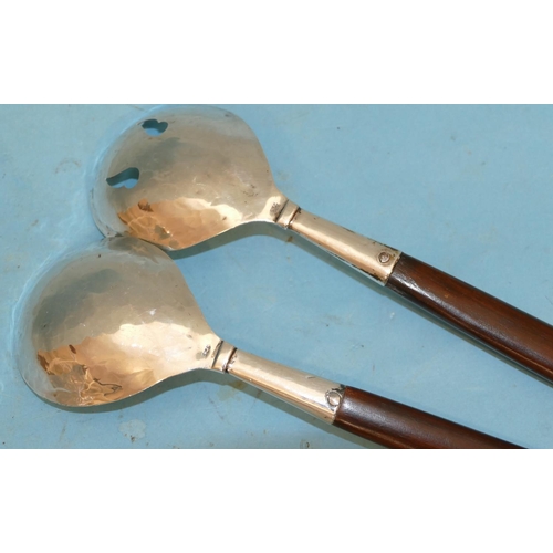 225 - A Pair of 925 Hammered Silver Salad Servers having hardwood handles.