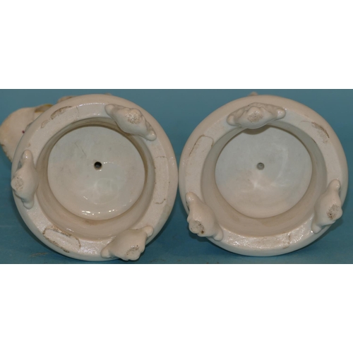 26 - A Pair of Continental Bisque China Figures of Young Lady and Gentleman on round bases having splayed... 