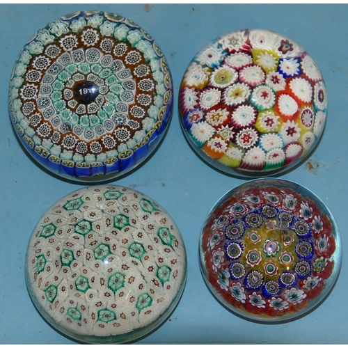 39 - 4 Glass Millefiori Paperweights, 1 dated to centre? 1912.