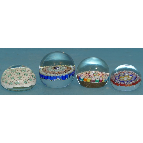 39 - 4 Glass Millefiori Paperweights, 1 dated to centre? 1912.