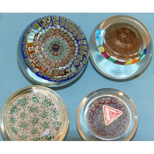 39 - 4 Glass Millefiori Paperweights, 1 dated to centre? 1912.