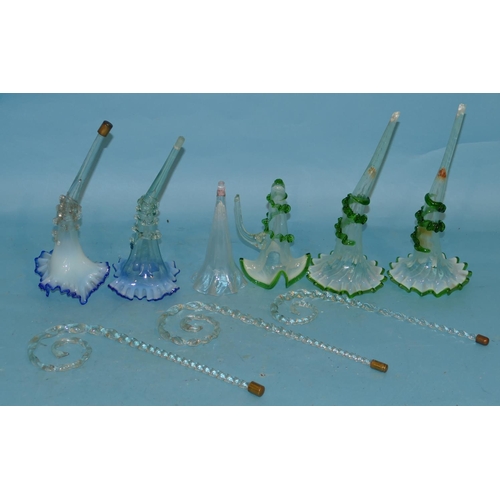 49 - 6 x Various Victorian Glass Epergne Trumpet Shaped Vases (no stand), also 3 similar twist sticks (9)