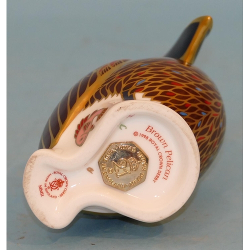 63 - A Royal Crown Derby Figure of a Brown Pelican, 13cm high.