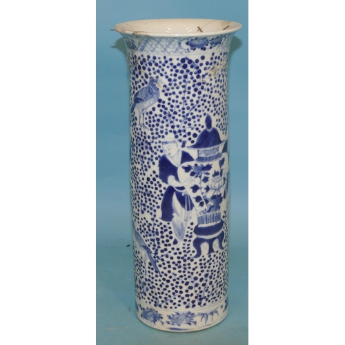 9 - A 19th Century Chinese Blue and White Trumpet Shaped Vase having all over figure vase bird floral de... 