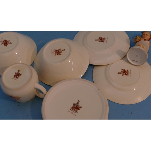 98 - A Royal Doulton Bunnykins Child's Bowl, 2 further bowls, 2 side plates and cup, also a Goebel figure... 