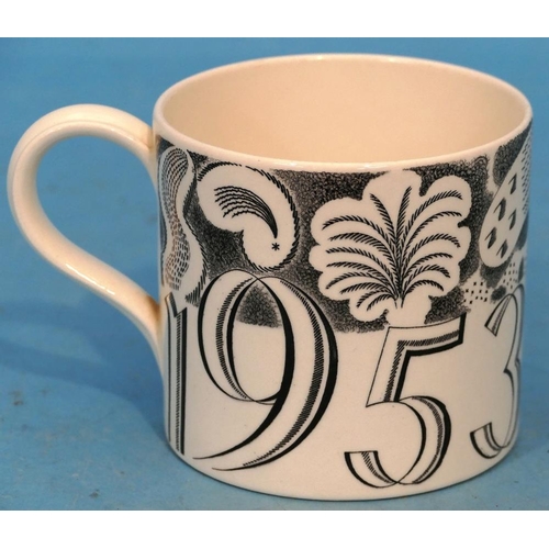 15 - A Queen Elizabeth II 1953 Black and White Colourway Coronation Mug by Eric Ravilious, 10.5cm high.