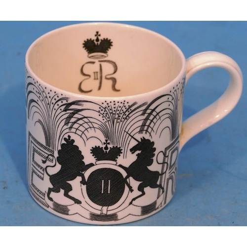 15 - A Queen Elizabeth II 1953 Black and White Colourway Coronation Mug by Eric Ravilious, 10.5cm high.