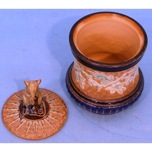 16 - A Doulton and Lambeth Glazed Stoneware Round Bulbous Lidded Tobacco Jar having mouse motif smoking a... 