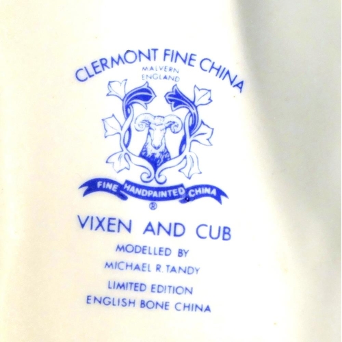 22 - Michael R Tandy Limited Edition Claremont Fine China Model of a vixen and cub on hardwood stand, 29c... 