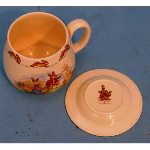 44 - 2 x Royal Doulton Bunnykins Child's Bowls, a small similar round dish and a similar mug (4).