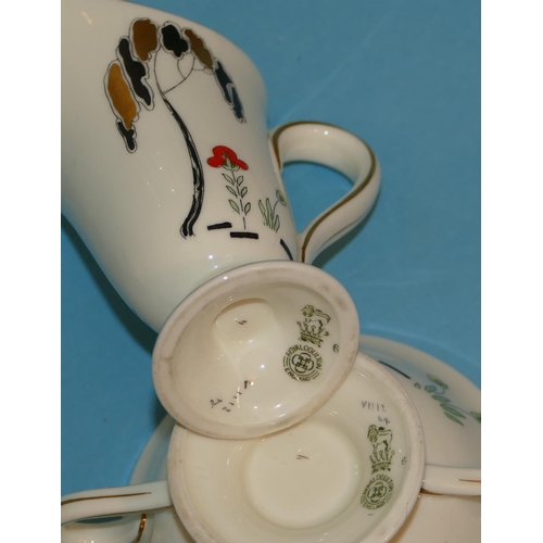 67 - A Royal Doulton China Coffee Service on white ground having multicoloured tree, floral and gilt deco... 