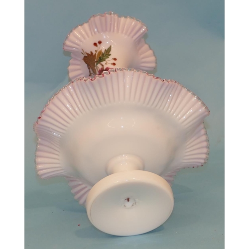 75 - A Victorian Opaline Trumpet Shaped Epergne having crinkled rim with further scallop shaped comport o... 