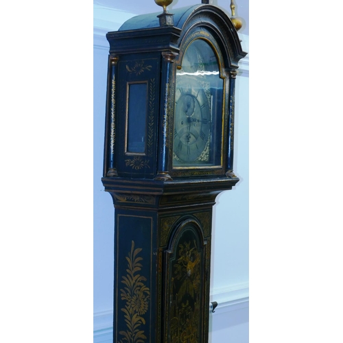 Edward Muddle Chatham 18th Century Longcase Clock Having Black Lacquered Case With All Over Figure