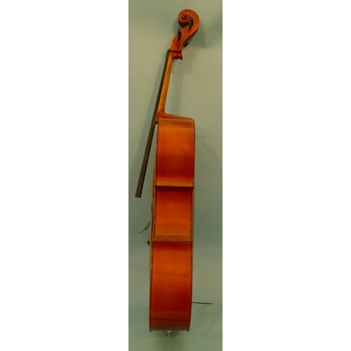 610 - A Cello with bow, back 76.5cm long.