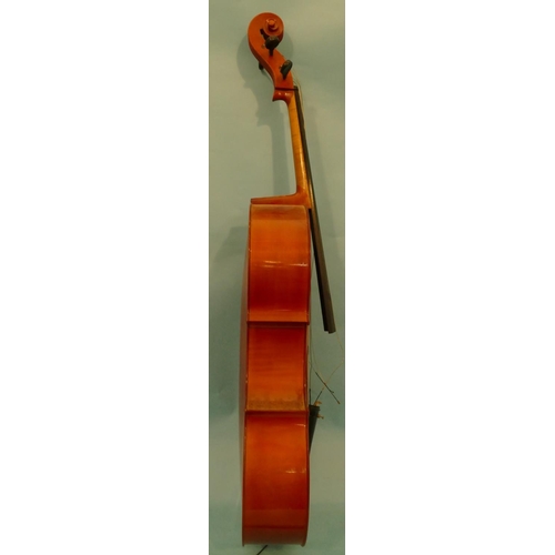 610 - A Cello with bow, back 76.5cm long.