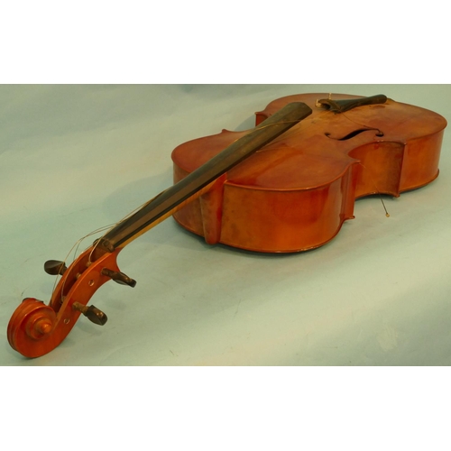 610 - A Cello with bow, back 76.5cm long.