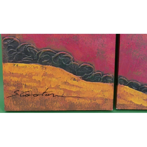 197 - Oleo Cootom, Oil on Canvas Triptych of 3 oils on canvas, depicting sprawling landscape, signed S Coo... 