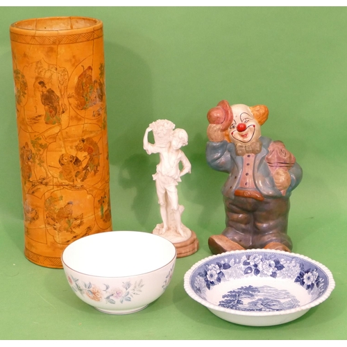 1 - A Glazed Earthenware Money Box in form of a clown, 30cm high, an oriental cylindrical umbrella stand... 