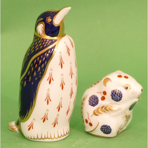 10 - A Royal Crown Derby Paperweight in form of a penguin having gold coloured seal, 13.5cm high, also a ... 