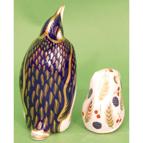 10 - A Royal Crown Derby Paperweight in form of a penguin having gold coloured seal, 13.5cm high, also a ... 