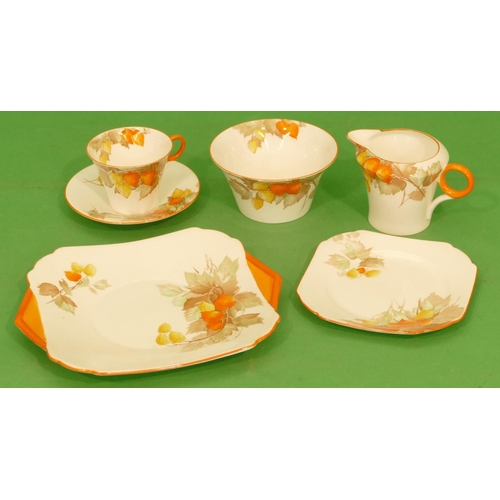 152 - A Shelley Art Deco Part Cape Gooseberry Tea Service 12299, comprising milk jug, sugar bowl, pair of ... 