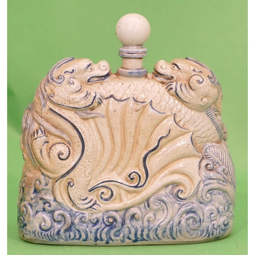 19 - An Oriental Glazed Earthenware Flask in form of a dragon on white and blue ground with stopper, 23.5... 