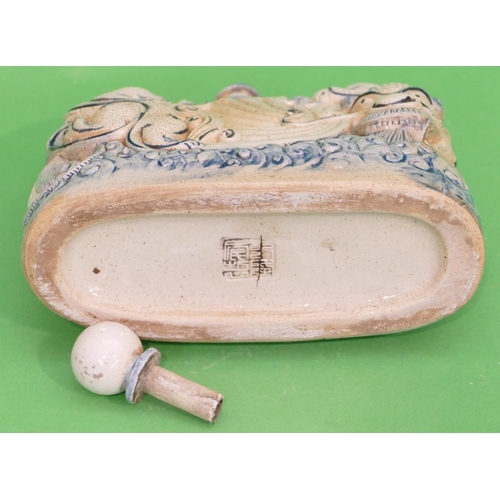 19 - An Oriental Glazed Earthenware Flask in form of a dragon on white and blue ground with stopper, 23.5... 