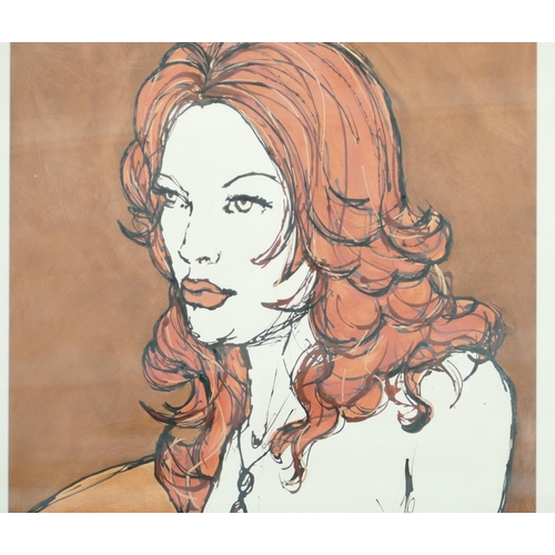 201 - RJ Barrola, Watercolour and Ink half length portrait of a female nude indistinctly signed, in gilt f... 