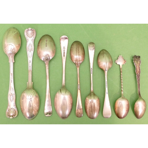 221 - A Pair of London Kings Pattern Teaspoons and 8 other silver teaspoons, 5.9oz (10).