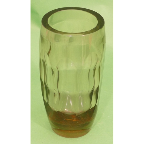 24 - A Heavy Smoked Glass Round Bulbous Shaped Vase having chamfer decoration, 25cm high.