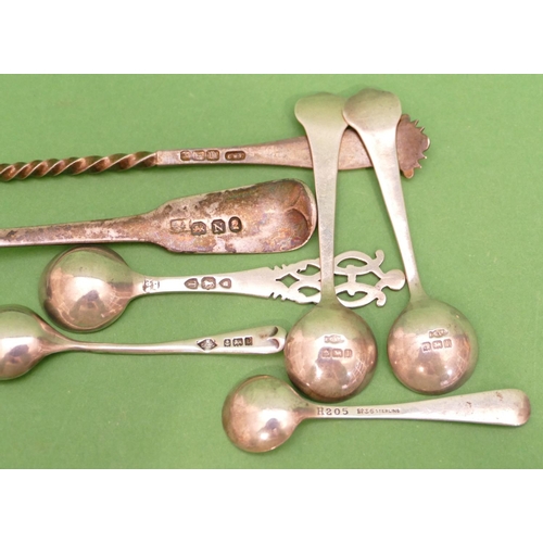 240 - A Sheffield Silver Pickle Fork, a Georgian silver teaspoon, a pair of Birmingham silver salt spoons ... 