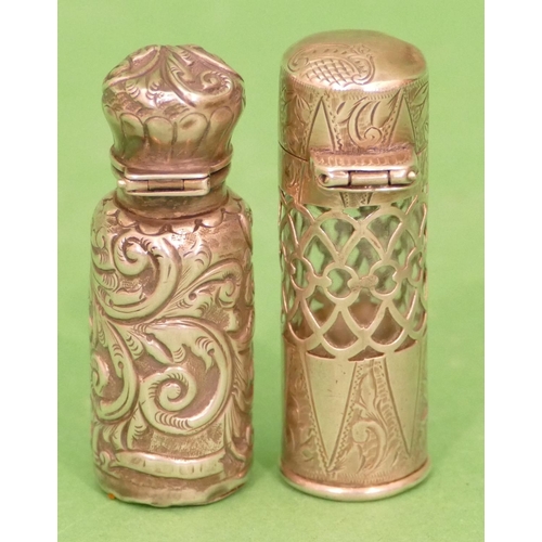 241 - An Edward VII Silver Cylindrical Scent Bottle having pierced decoration, glass liner, hinge lid with... 