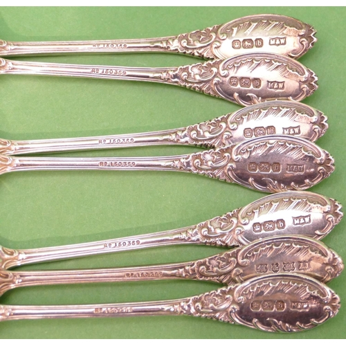 247 - A Set of 7 x Mappin & Webb Sheffield Teaspoons having raised shell and scroll handles, 3.6oz.