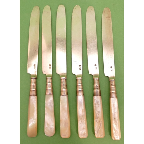 248 - A Set of 6 Georgian Butter Knives having mother of pearl handles.