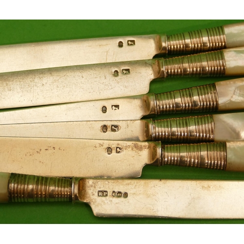 248 - A Set of 6 Georgian Butter Knives having mother of pearl handles.