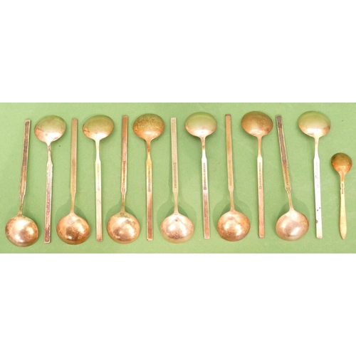 256 - A Set of 12 Norwegian J. Tostrup Sterling Silver Gilt and White Enamelled Coffee Spoons (2 enamelled... 