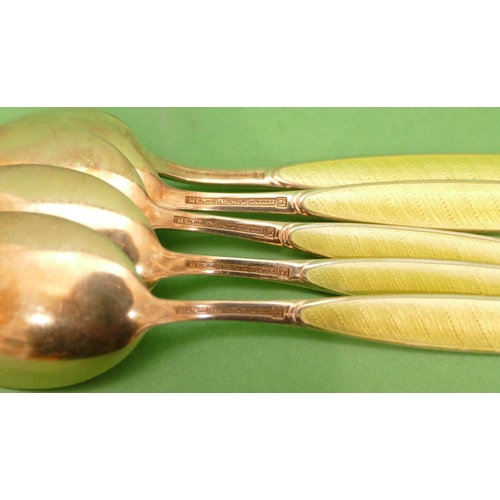 257 - A Set of 6 Norwegian J. Tostrup Sterling Silver Gilt Dessert Forks and spoons having yellow enamelle... 