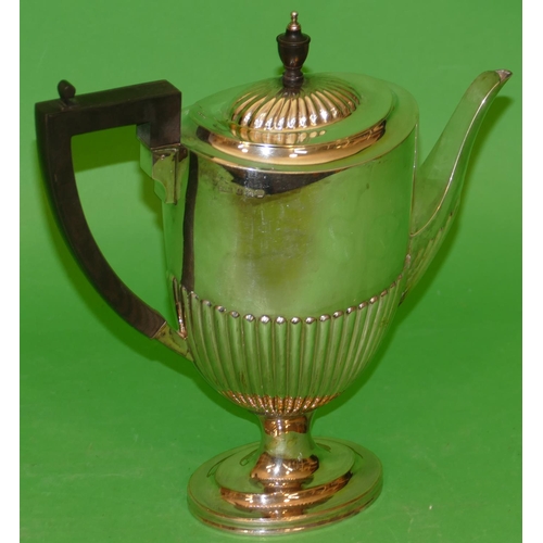 275 - Edward VIII Oval Silver Teapot having half embossed reeded decoration, ebony handle and finial on ov... 